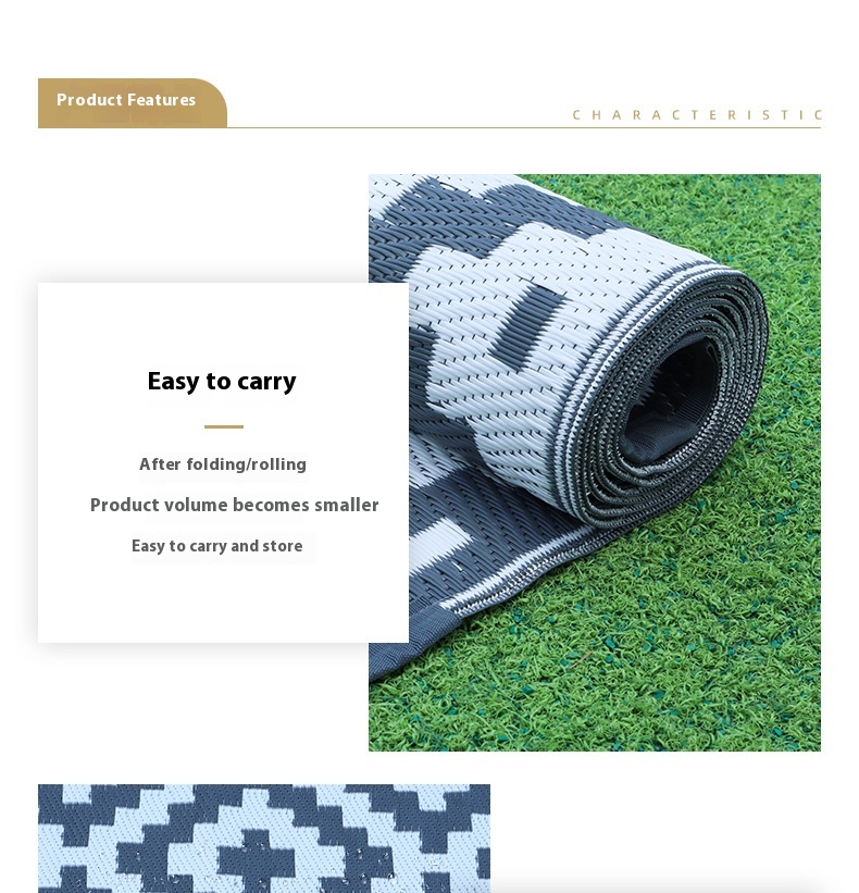 Waterproof Foldable Reversible Patio Area Rug for Outdoor RV UV Resistant Eco-Friendly Portable Plastic Mat for Picnic Deck
