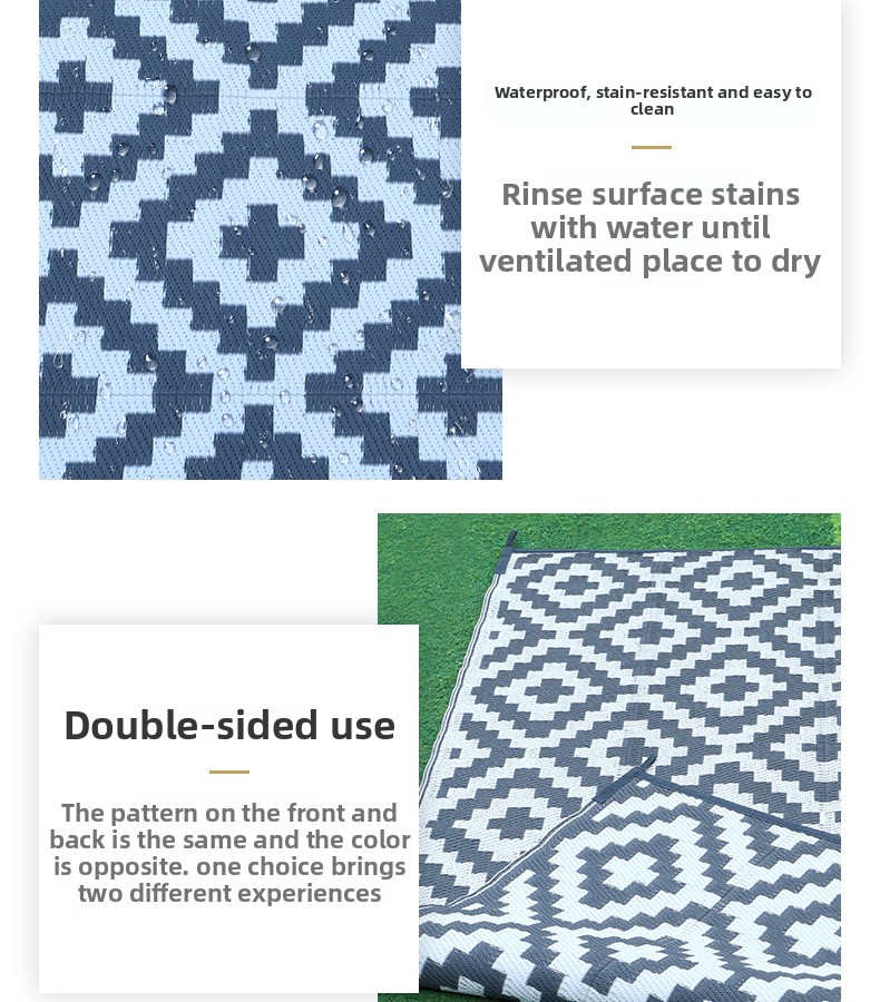 Waterproof Foldable Reversible Patio Area Rug for Outdoor RV UV Resistant Eco-Friendly Portable Plastic Mat for Picnic Deck